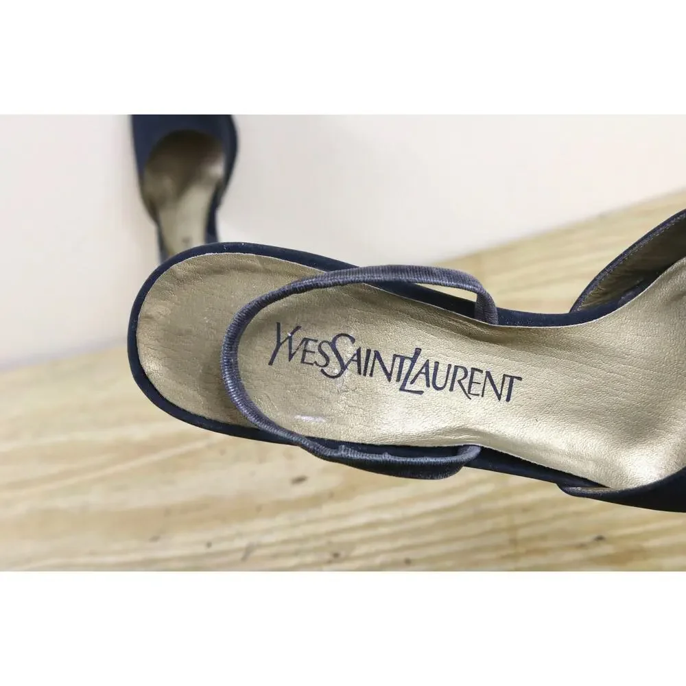 Vintage Yves Saint Laurent Shoes 8.5N YSL Black Matte Slingback Heels Slip On - Picture 5 of 9